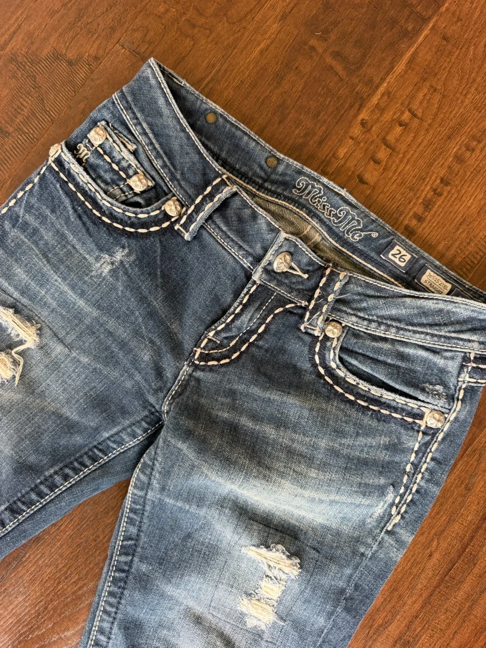 Miss Me Dark Blue Boot Cut Jeans with Embellished Back Pockets